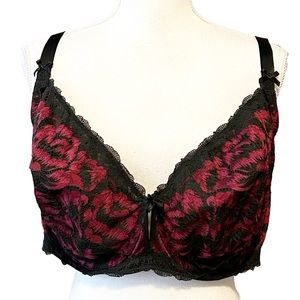 Cacique Lane Bryant Unlined Balconette Underwire Bra Women’s SZ 42H Red Black